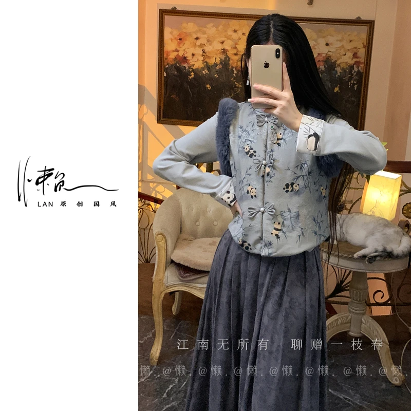 懒·江南「竹间雪」真兔毛+手工马甲系～冬季加绒加厚马甲