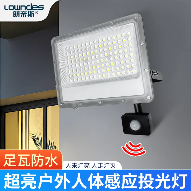 人体感应灯led投光灯户外防水照明农村院子庭院道路有线感应射灯