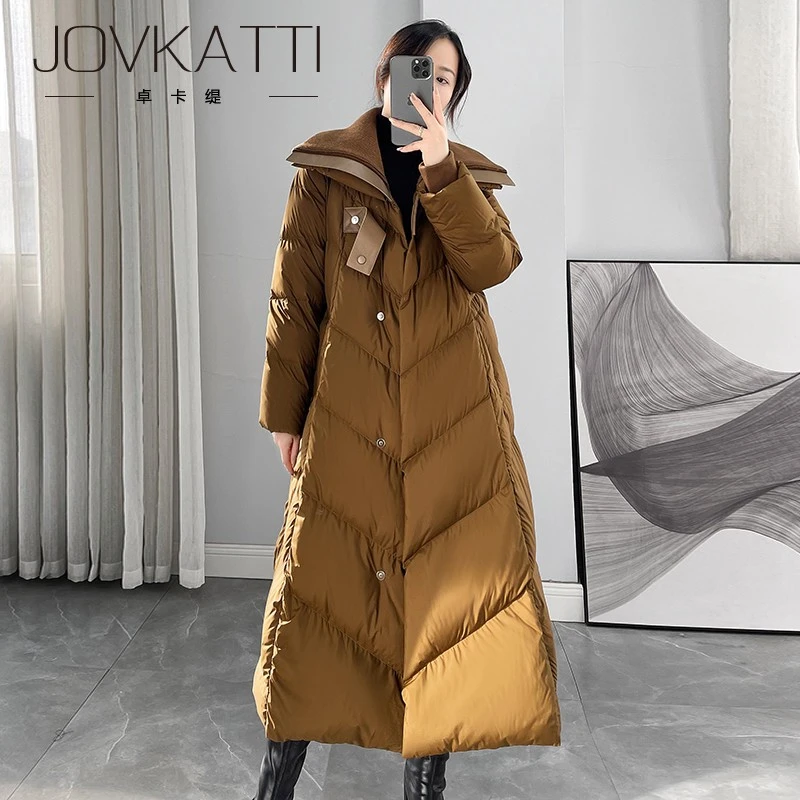 长款加厚驼色羽绒服女冬季2025新款时尚洋气白鸭绒宽松大衣外套