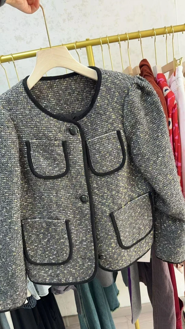 女羊毛法式保暖气质洋气服小香外套