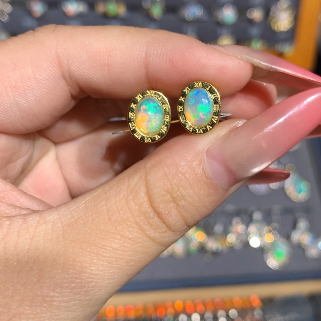 银S925镶嵌欧泊欧泊耳饰l