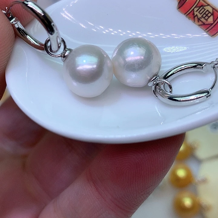 银S925镶嵌耳饰淡水珍珠