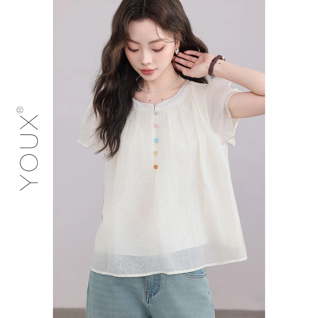 【新款现货】淑女气质上衣百搭年夏季新款时尚韩版圆领衬衫小衫
