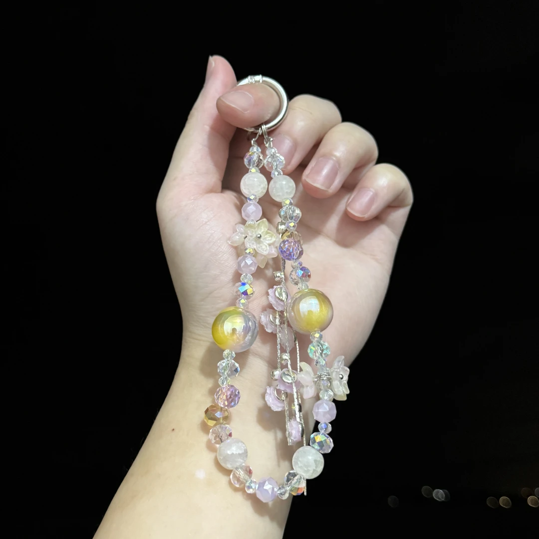 【繁花如梦】轻奢风手机挂链挂绳时尚diy手机链包挂钥匙扣花朵重工