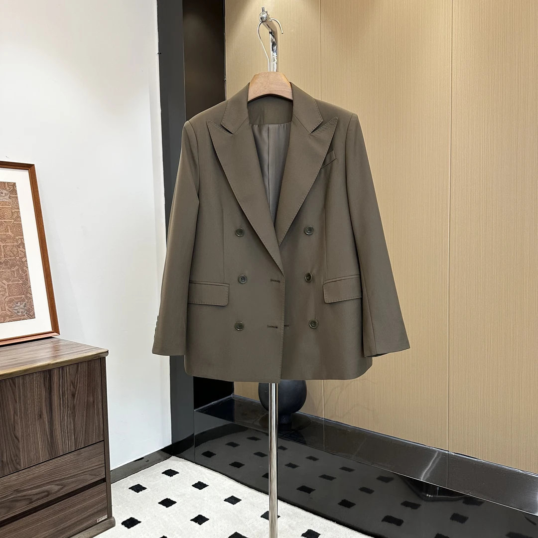 陈邓邓 春季双排扣翻领长袖老钱风西装外套 立裁廓形气质西服4039