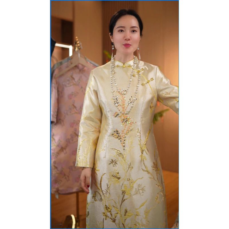 2025早春新款新中式国风古韵提花刺绣改良连衣裙-2025A0023-桃桃