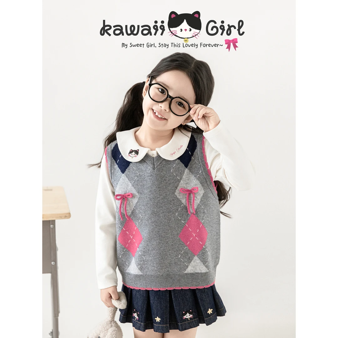YOEHYAUL/幼悠幼悠【英伦学院】秋贰波女童春秋洋气毛衣背心 Q4495