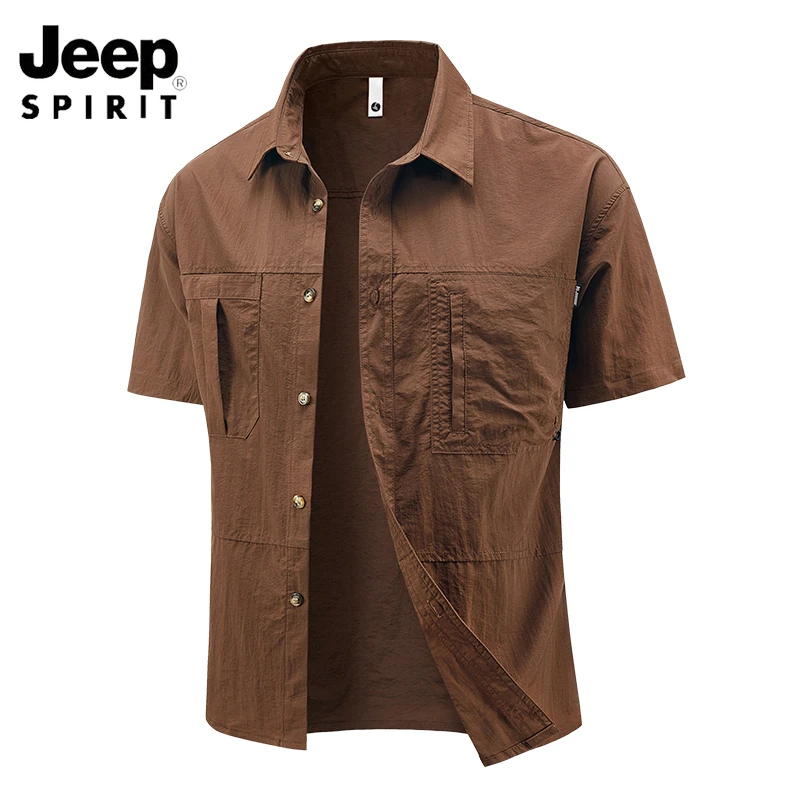 吉普高级复古美式户外新款工装衬衫痞帅短袖宽松休闲夏季男士薄款