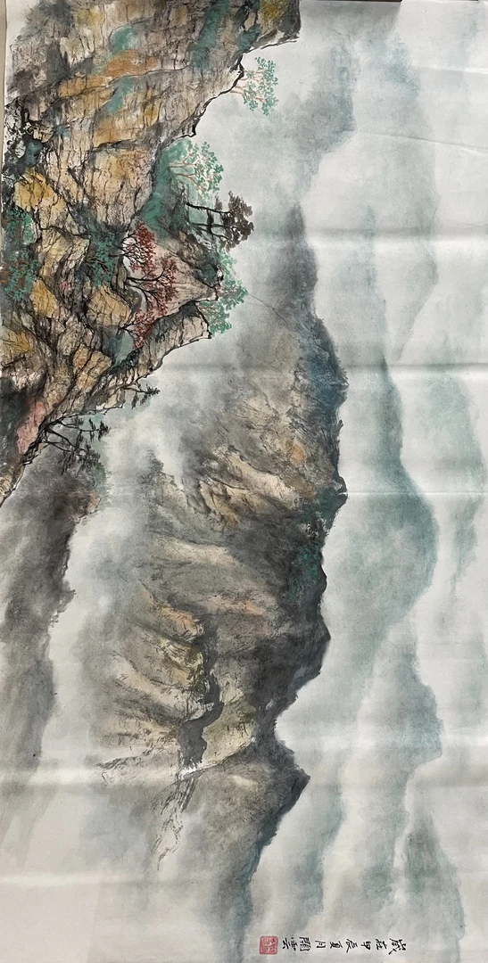 家居装饰背景墙山水画138×68四尺整张