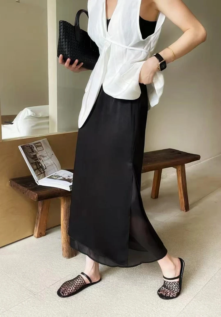 【波波家】气质新款侧开叉百搭半身裙