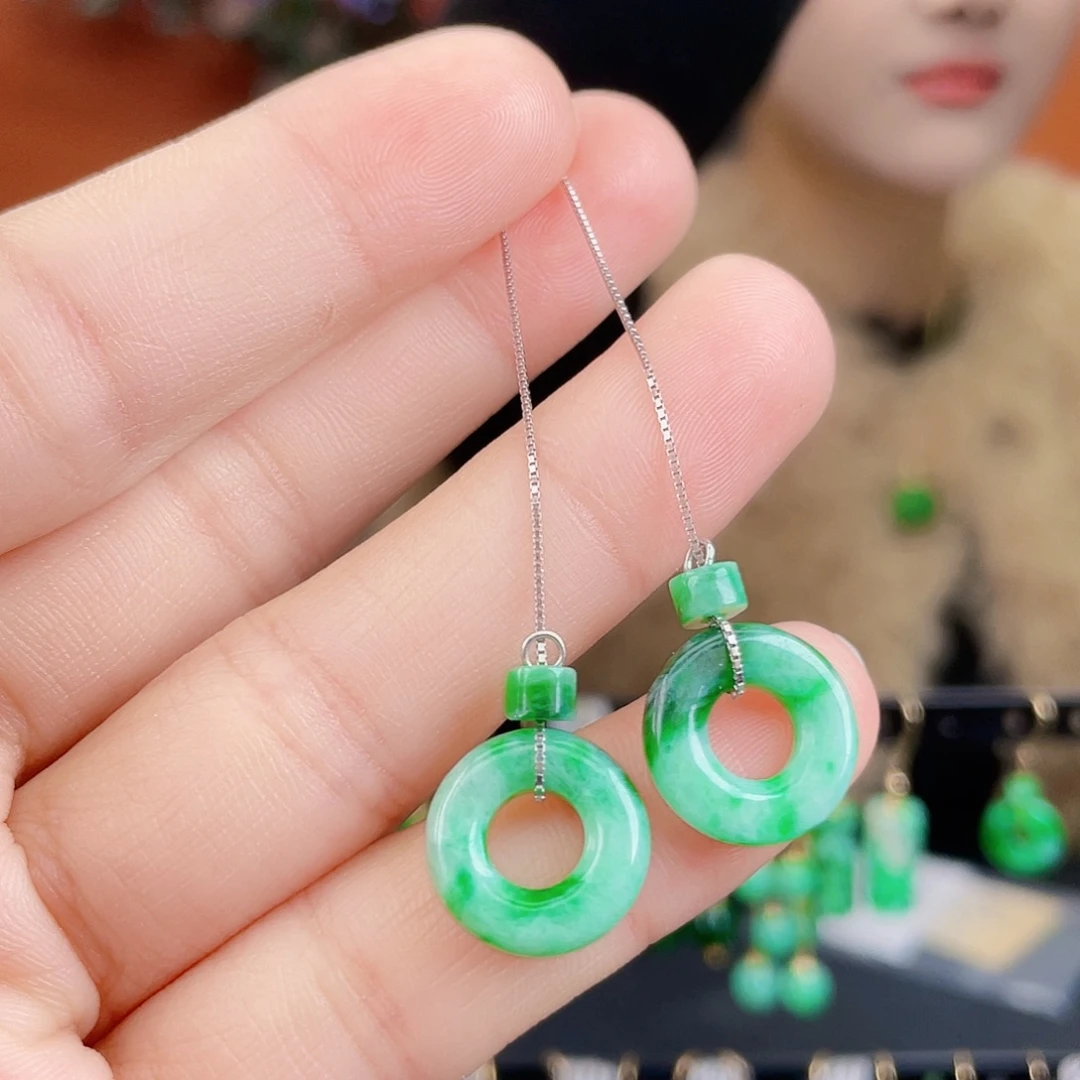 翡翠银S925镶嵌耳饰