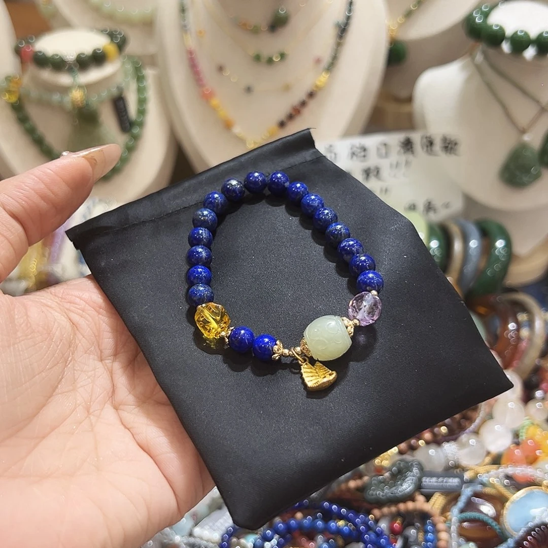 银S925镶嵌青金石手链。*@配件有氧化