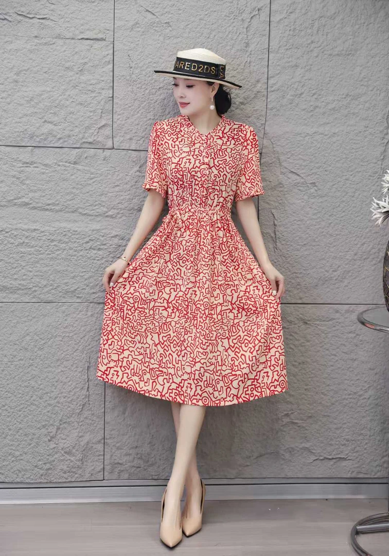 （苏依阁）YL春季新款精致优雅豹纹气质时尚复古百搭收腰连衣裙