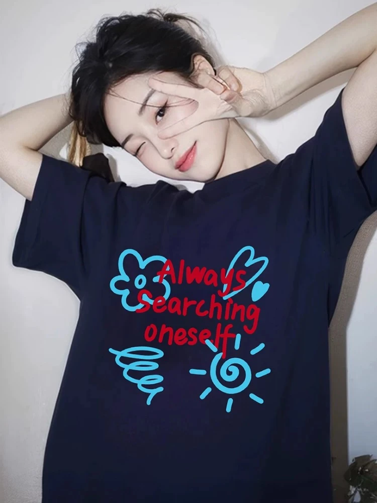 【阳光明媚】落肩十三行东大门百搭减龄宽松显瘦韩系印花短袖T恤HBY