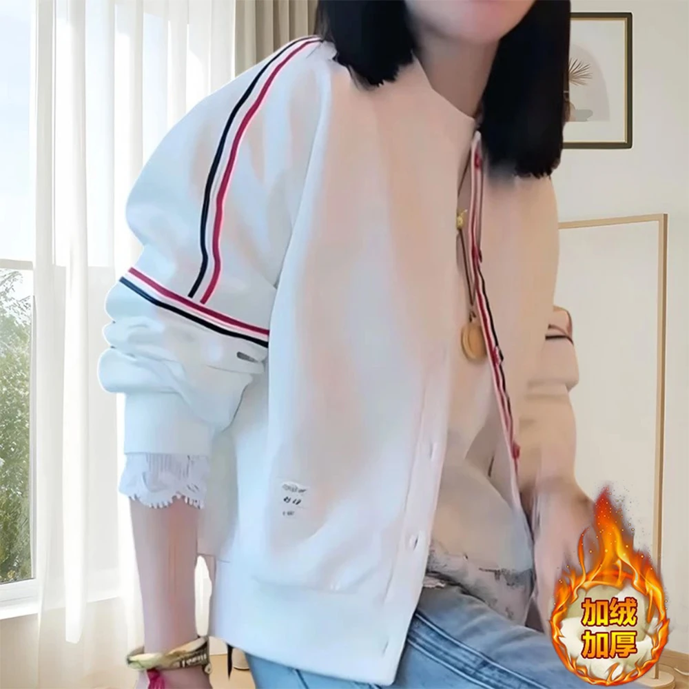 新款时尚洋气百搭女装秋冬季加绒运动时尚宽松外套设计感短外套女