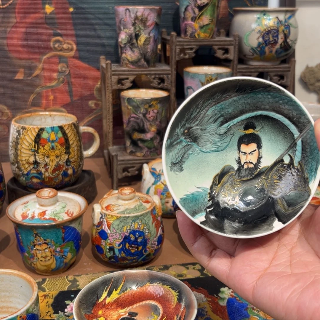 手工手绘张飞茶杯