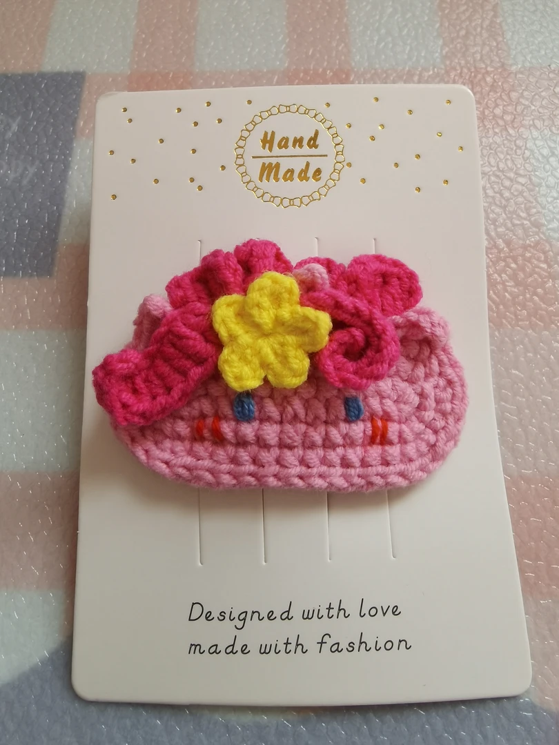 纯手工钩织发夹可爱甜美毛线编织一字夹全包边撞色多巴胺色系头饰