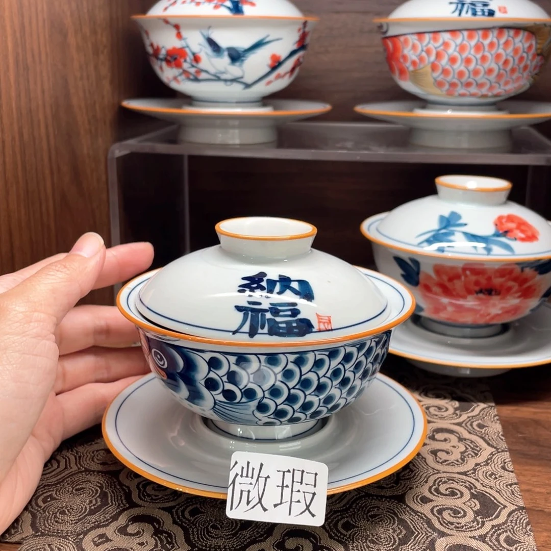 釉下手绘茶具微瑕
