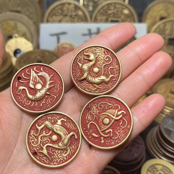 铜现代工艺红色四圣兽一套