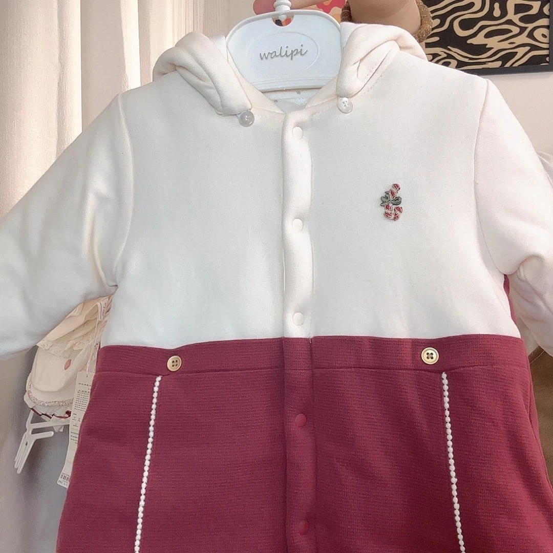 些***里红色拼接280g加棉连体90