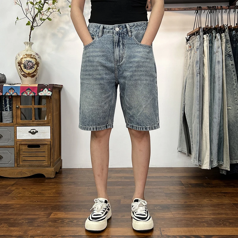 牛仔短裤男士宽松夏季薄款潮牌五分中裤高端潮流直筒5分休闲马裤