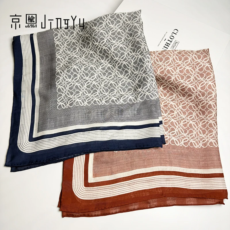 京榆 丨花结丨100%桑蚕丝梦幻格手工卷边百搭中方巾丝巾65*65cm