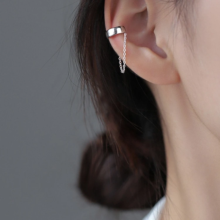 铁合金莫桑石耳饰 小众简约耳夹气质轻奢耳骨夹无耳洞链条耳饰品