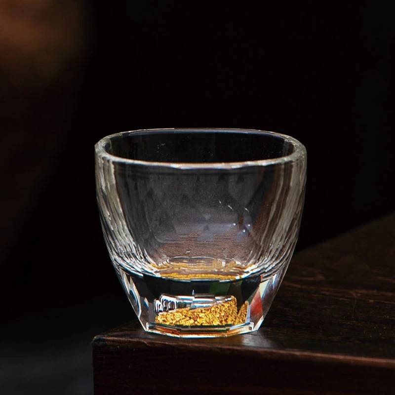 玺宴新款水晶金箔四方杯切面高档轻奢个性茶杯茶具家买一送一