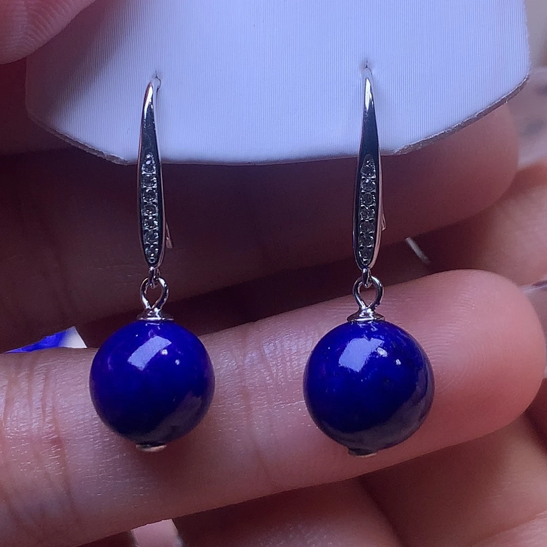 青金石银S925镶嵌耳饰10.3m