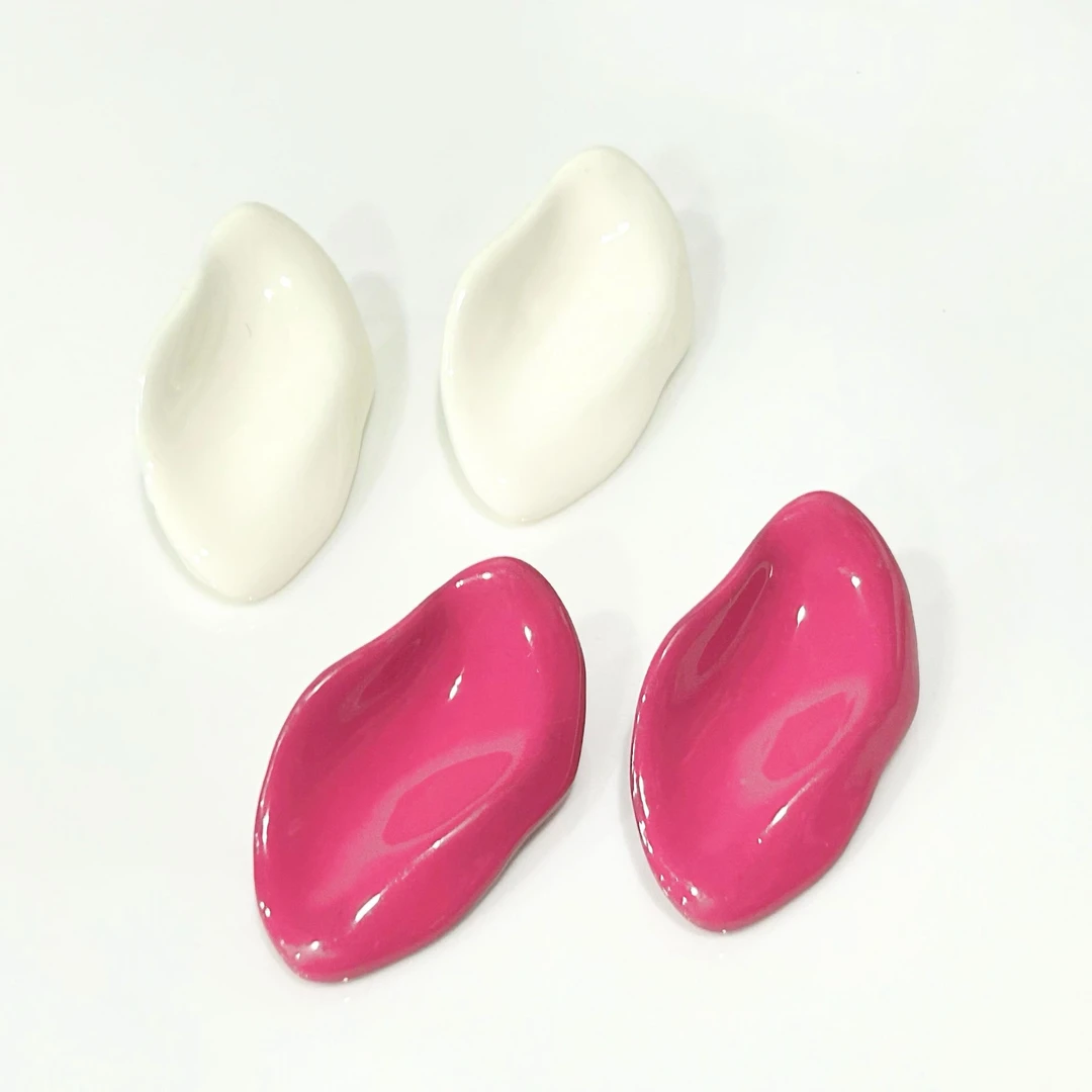 铜合金珐琅耳饰 4657西洋中古风 vintage复古玫红色花瓣油画耳环