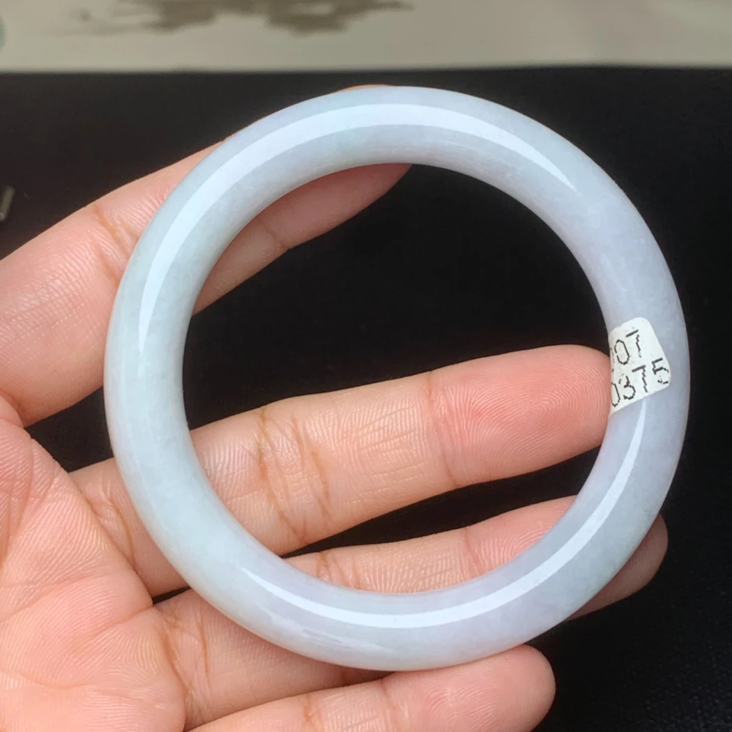 翡翠手镯52圈口天然翡翠A货圆条手镯正品翡翠美人条手镯女礼物