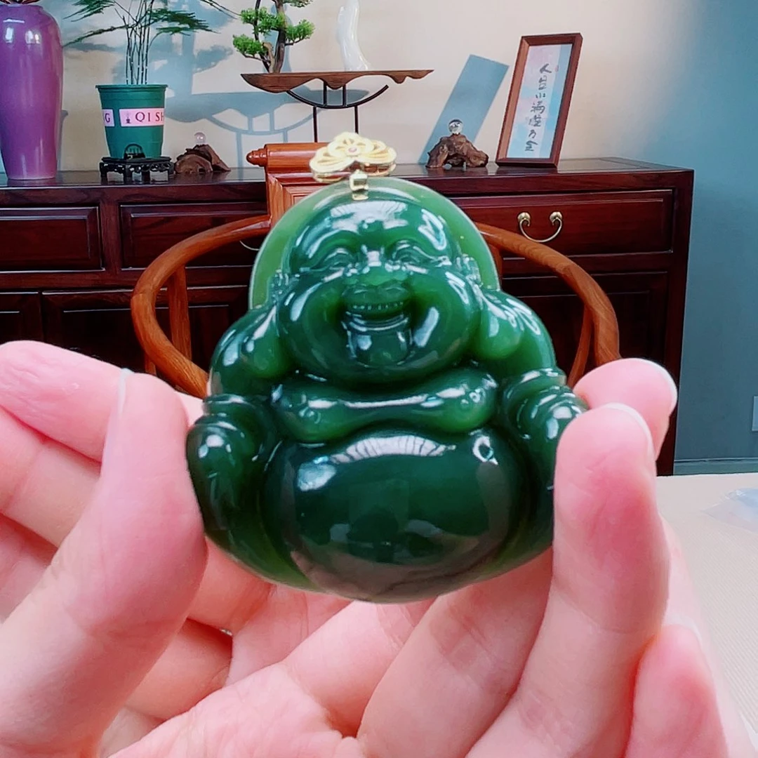 和田玉（碧玉）18K金镶嵌颈饰佛公57
