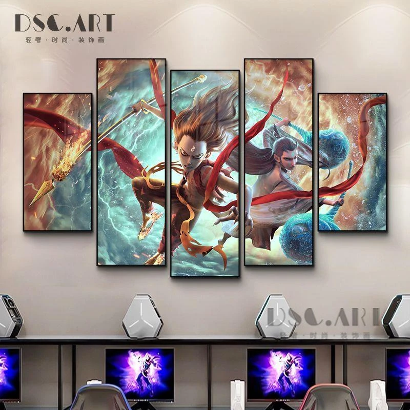 】哪吒挂画卧室装饰画魔童闹海电影海报网吧背景墙布置电竞房壁画