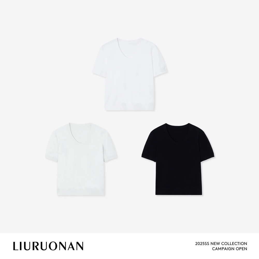 LIURUONAN 25SS 【伊力特毛织T】春季新款休闲舒适纯色U领短袖T恤