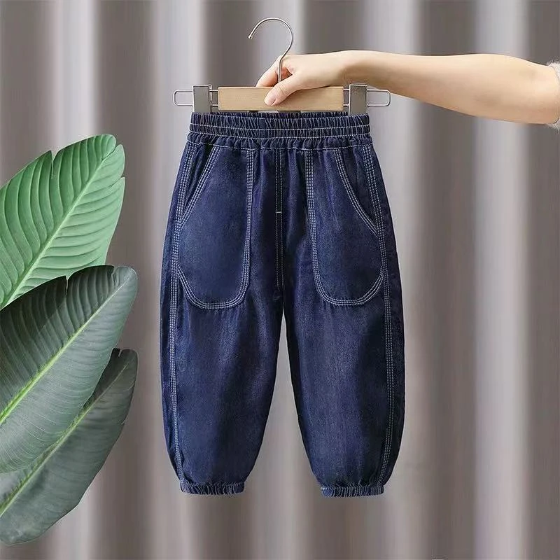 【MIQI】儿童冰丝牛仔裤2025夏季新款洋气小童夏天轻薄宽松灯笼裤