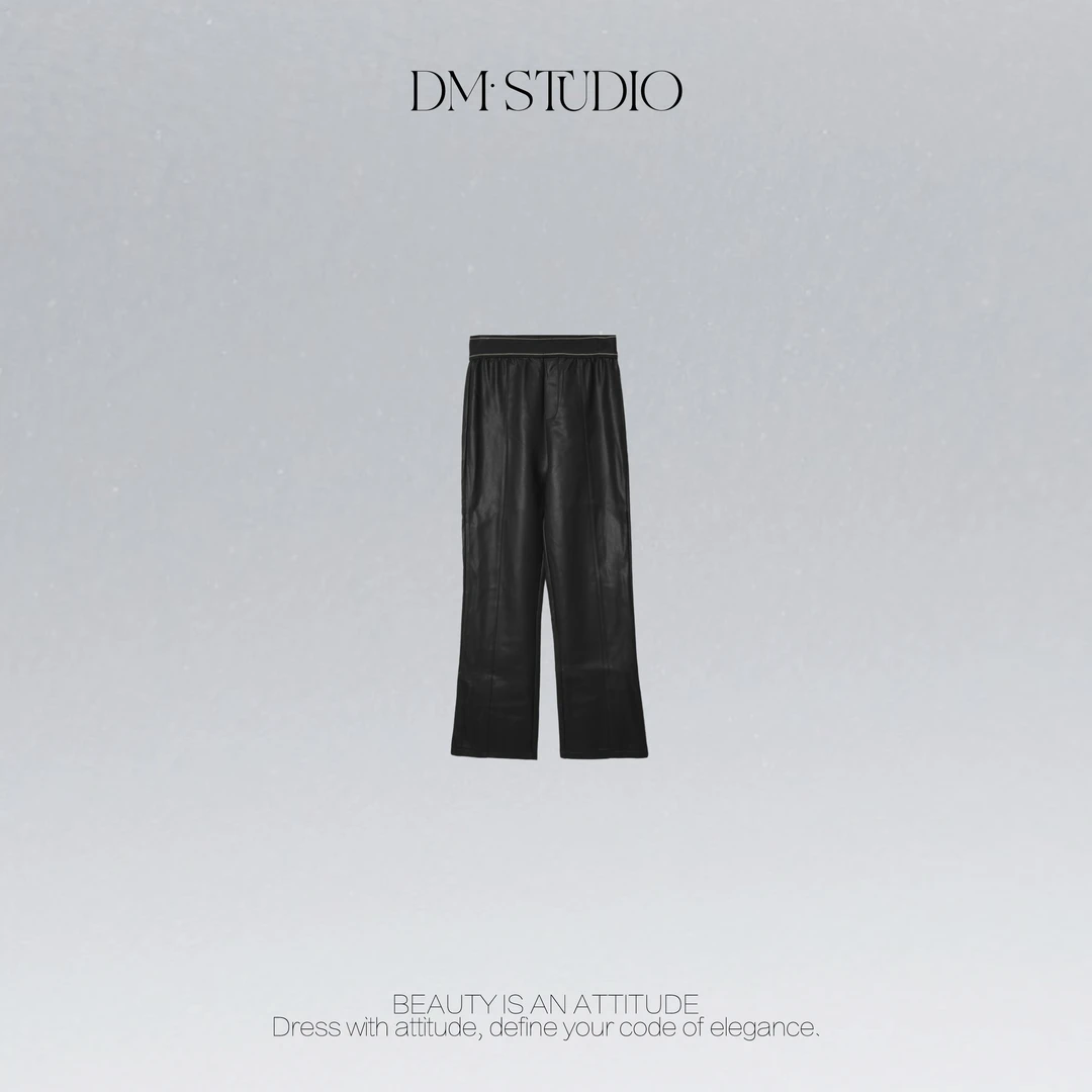 DEDM•STUDIO/气质静奢时尚小众休闲质感直筒微喇皮裤2509KZ/6731
