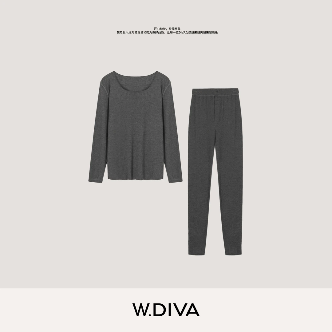 W.Diva【御寒2.0】保暖修身羊绒珍珠纤维秋冬打底套装女款54U033307