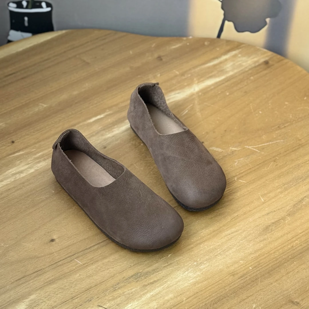 慕云手工复古平跟单鞋夏季舒适懒人鞋透气休闲鞋圆头单鞋5999