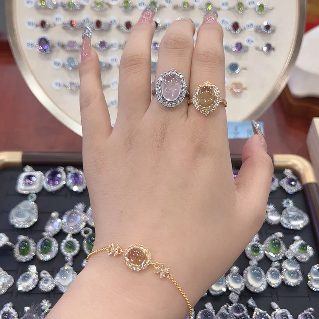 小***理蛇纹石玉银S925镶嵌饰品