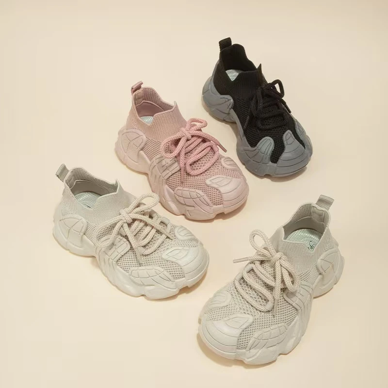 2025春季新款男童时尚透气休闲鞋儿童飞织运动鞋秋女童百搭老爹鞋