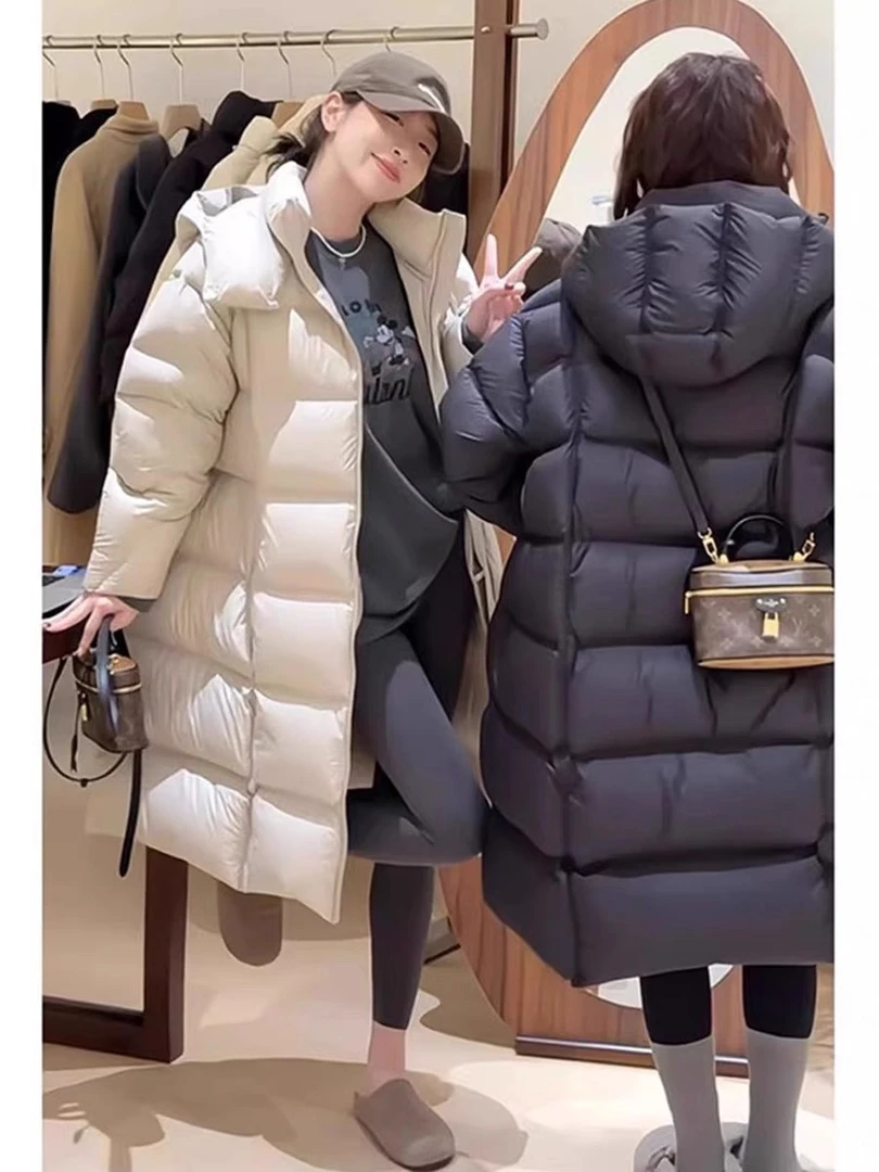 2025新款云朵泡芙羽绒服女中长款加厚长款过膝宽松胖mm孕妇羽绒衣