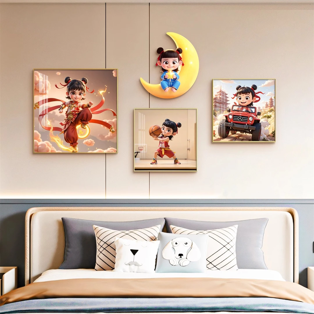 现代简约儿童卧室卡通壁画男女孩房间床头温馨装饰画创意粉蓝挂画