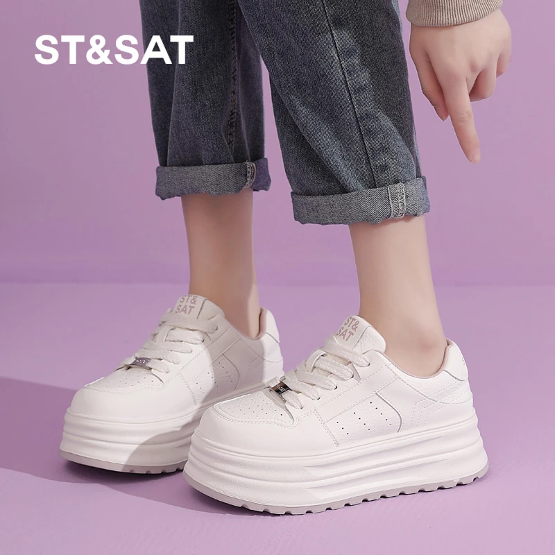 星期六厚底小白鞋真皮软底女士休闲鞋百搭春季爆款透气防滑运动鞋