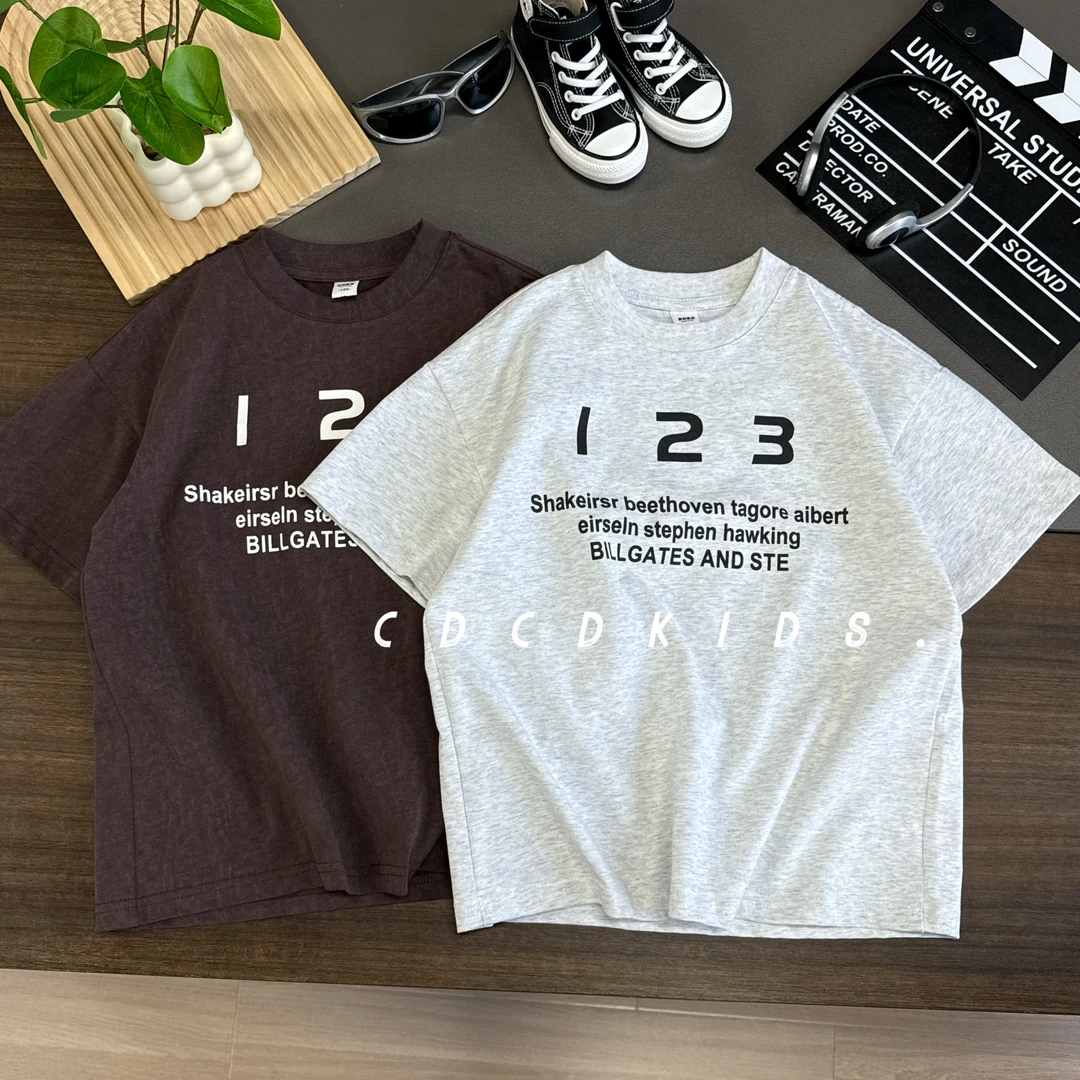 川度儿童韩版简约高级风涂鸦夏季男女童百搭新款短袖T恤71066