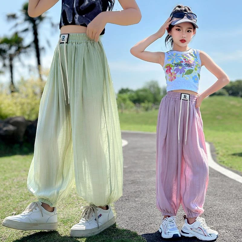 巴拉开门女童冰丝防蚊裤夏季薄款中大儿童夏装束脚裤子夏天女孩防