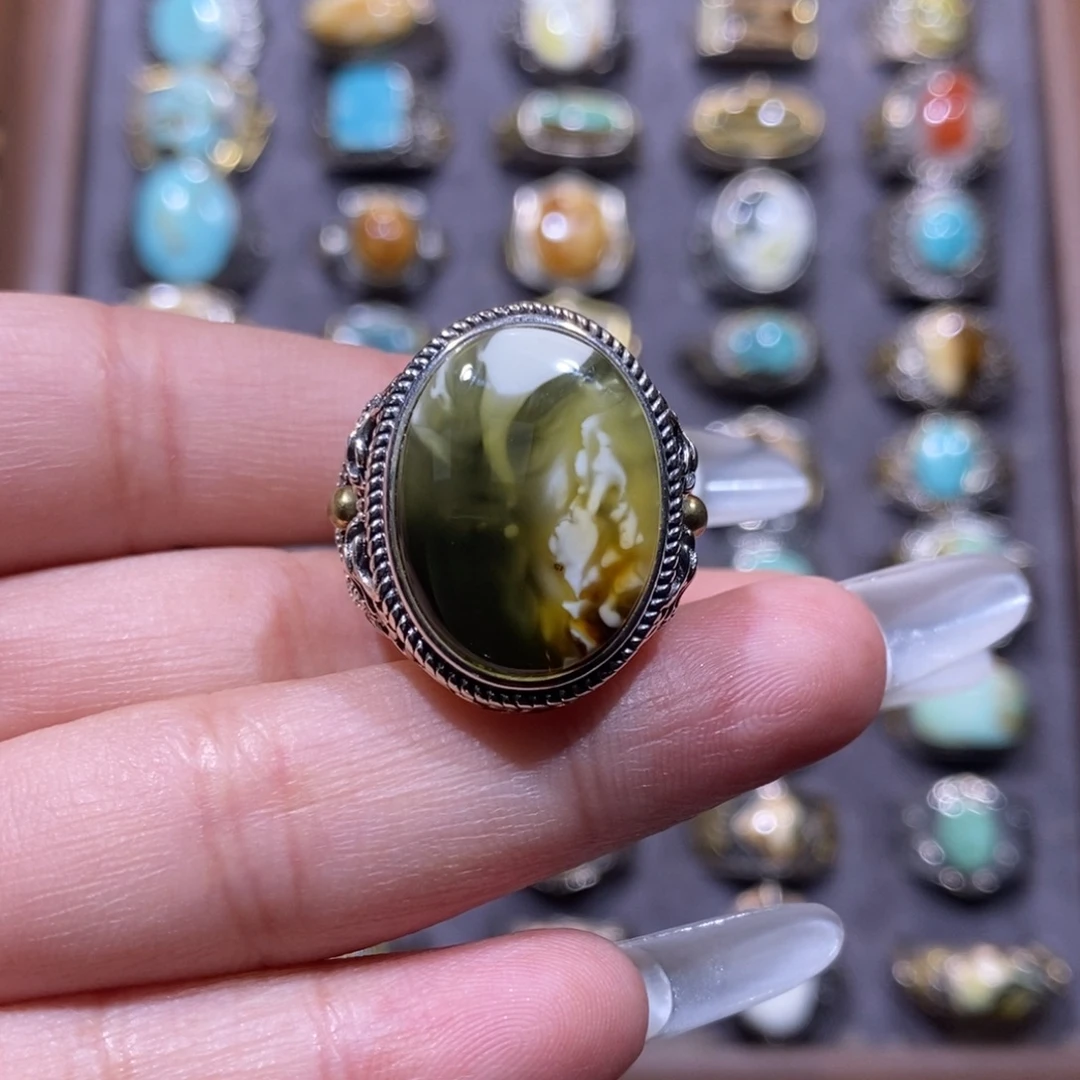 屋****银S925镶嵌琥珀戒指戒指