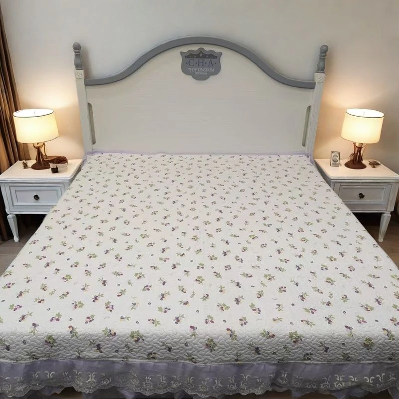 《蕾丝边床裙》四季通用（小葡萄）简约小清新床盖亲肤柔软双面设计