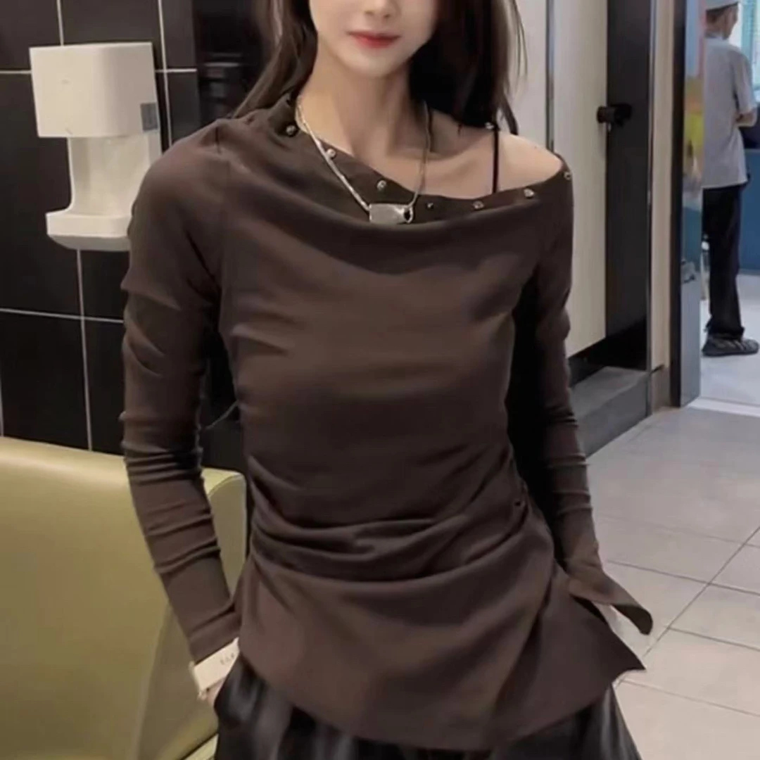 2025秋季新款欧货斜肩设计感显瘦洋气女人衫