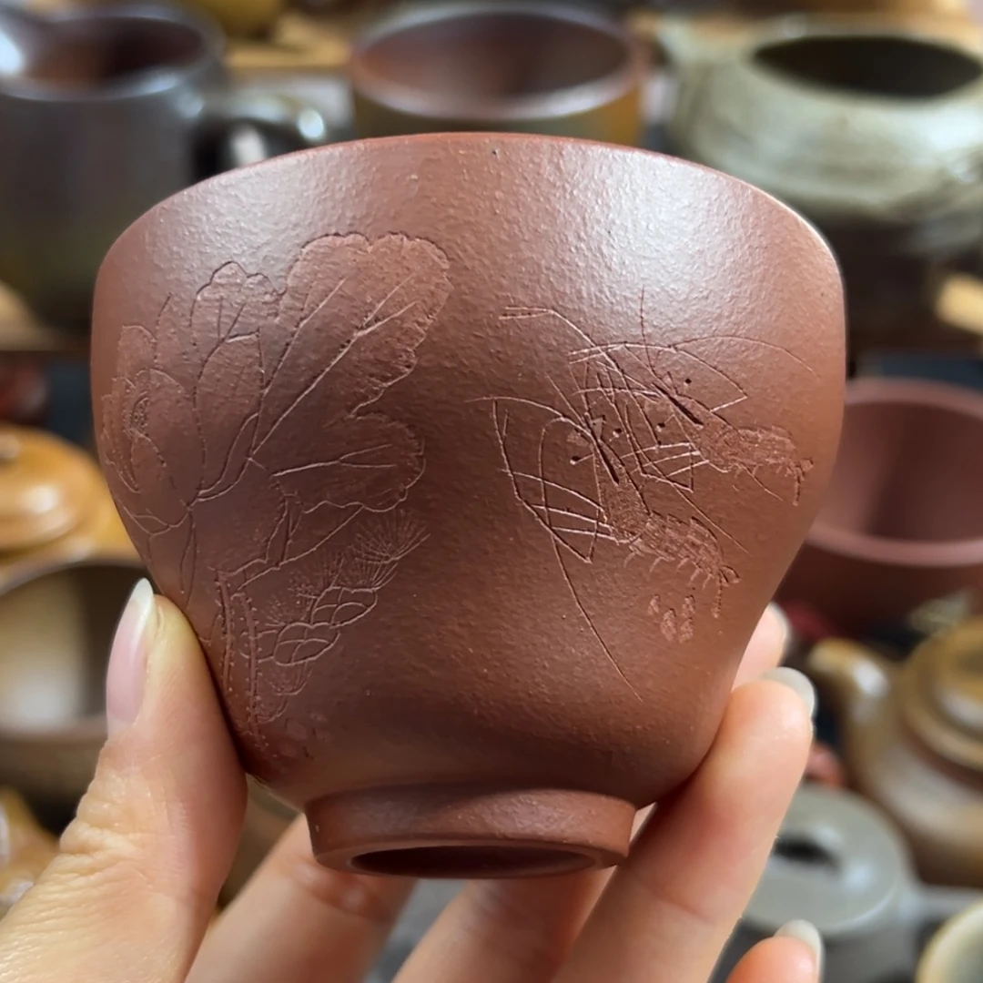 紫砂茶杯紫泥主人杯