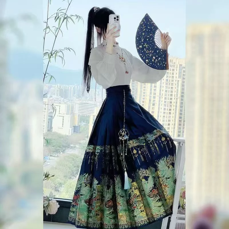 凤凰原创重工放妆花织金马面裙套装订婚结婚汉服